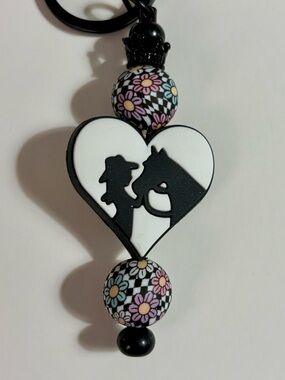 NIP Black and White Keychain with horse and rider silhouette